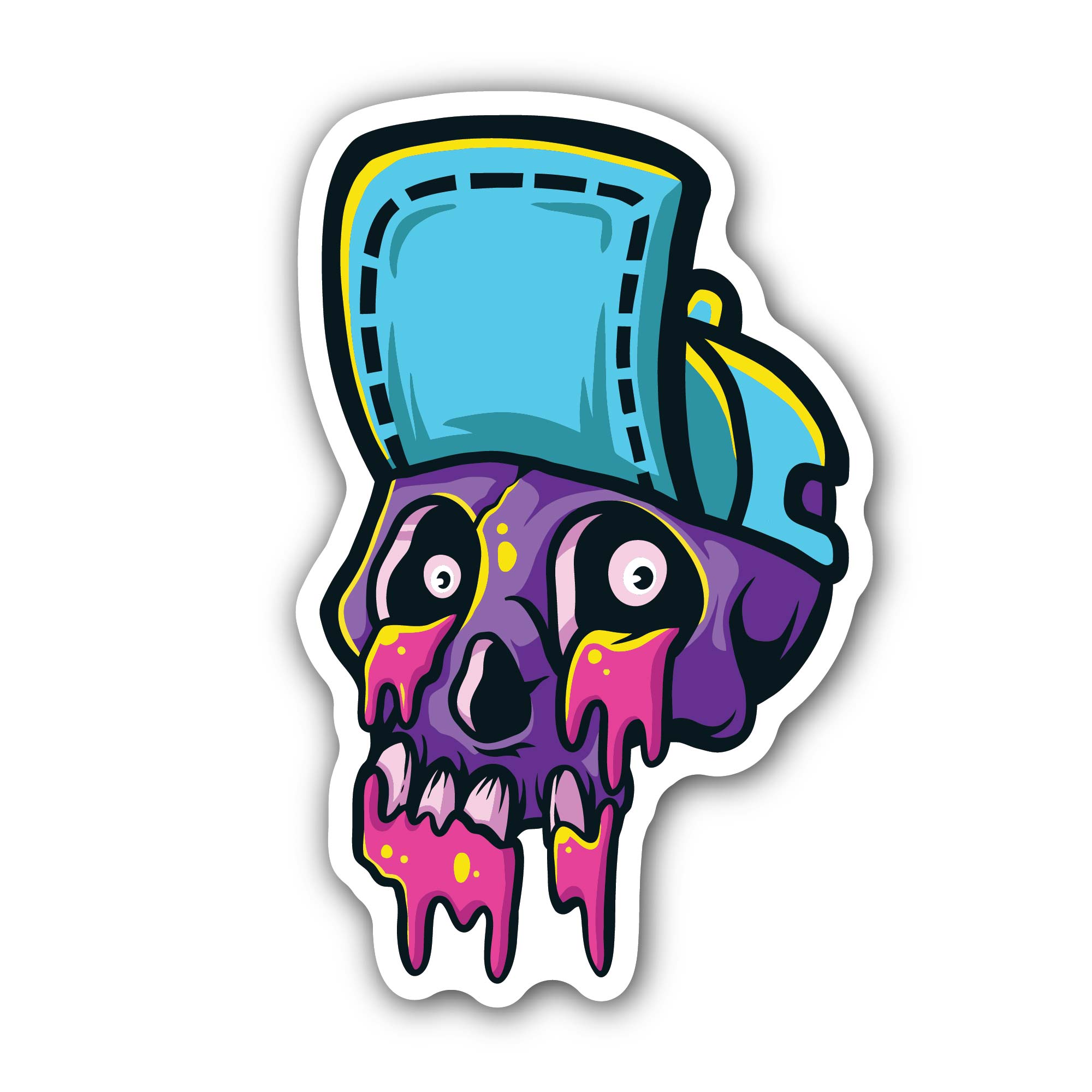 Blue Cap & Skull Sticker, Waterproof Vinyl Decal Sticker Indoor Or Outdoor 2 (Pieces) 3" and 5"