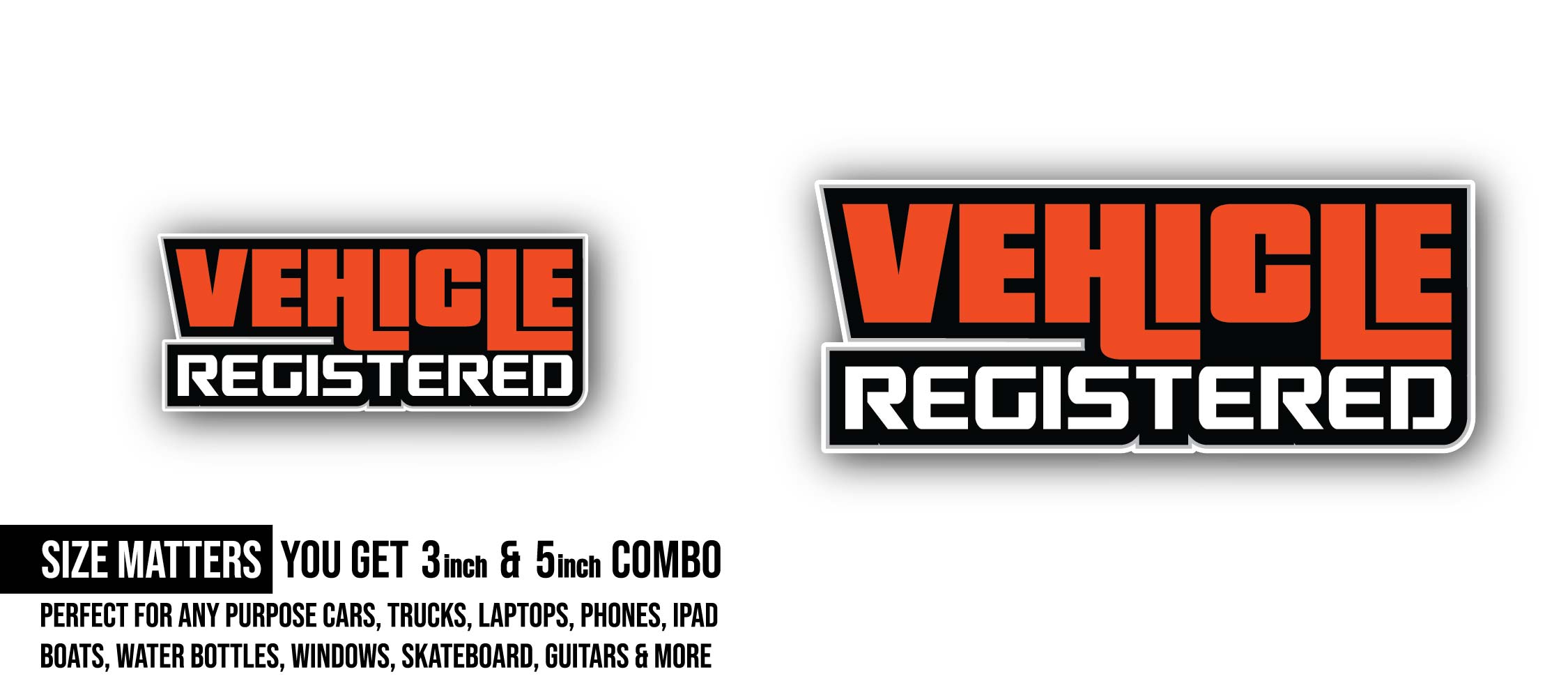 Vehicle Registered Sticker, Waterproof Vinyl Decal Sticker Indoor Or Outdoor 2 (Pieces) 3" and 5"