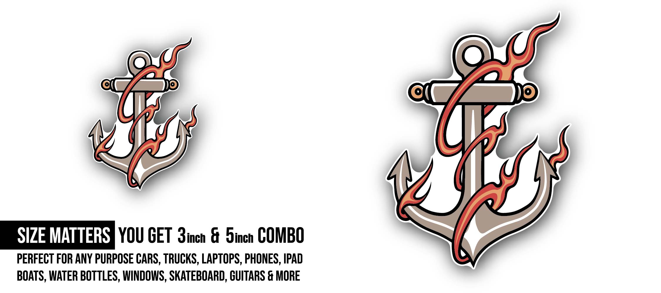 Anchor Sticker, Waterproof Vinyl Decal Sticker Indoor Or Outdoor 2 (Pieces) 3" and 5"