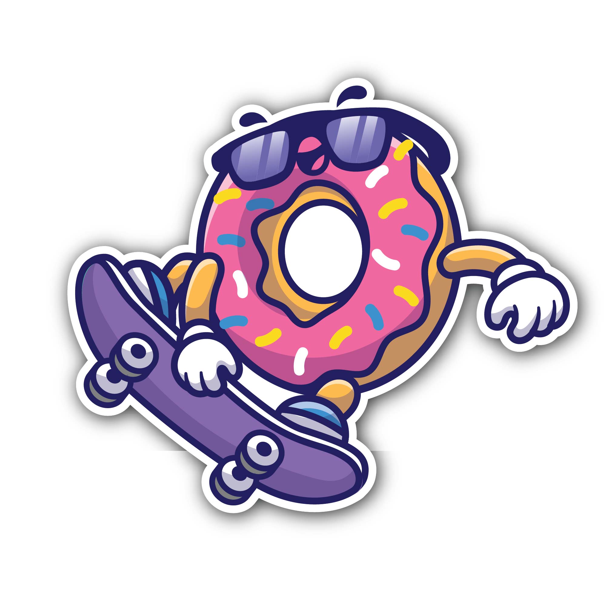 Donut Skater Sticker, Waterproof Vinyl Decal Sticker Indoor Or Outdoor 2 (Pieces) 3" and 5"