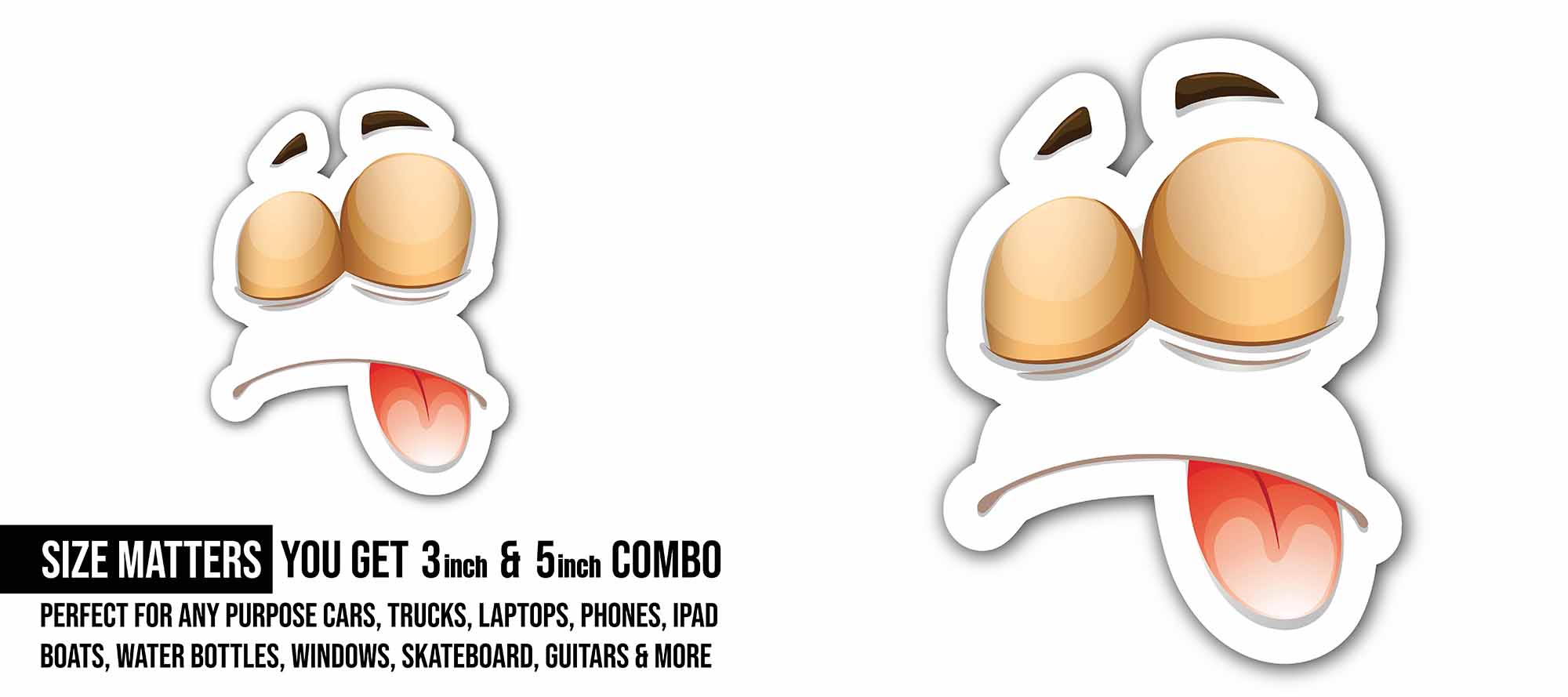 Cute Funny Face Sticker, Waterproof Vinyl Decal Sticker Indoor Or Outdoor 2 (Pieces) 3" and 5"