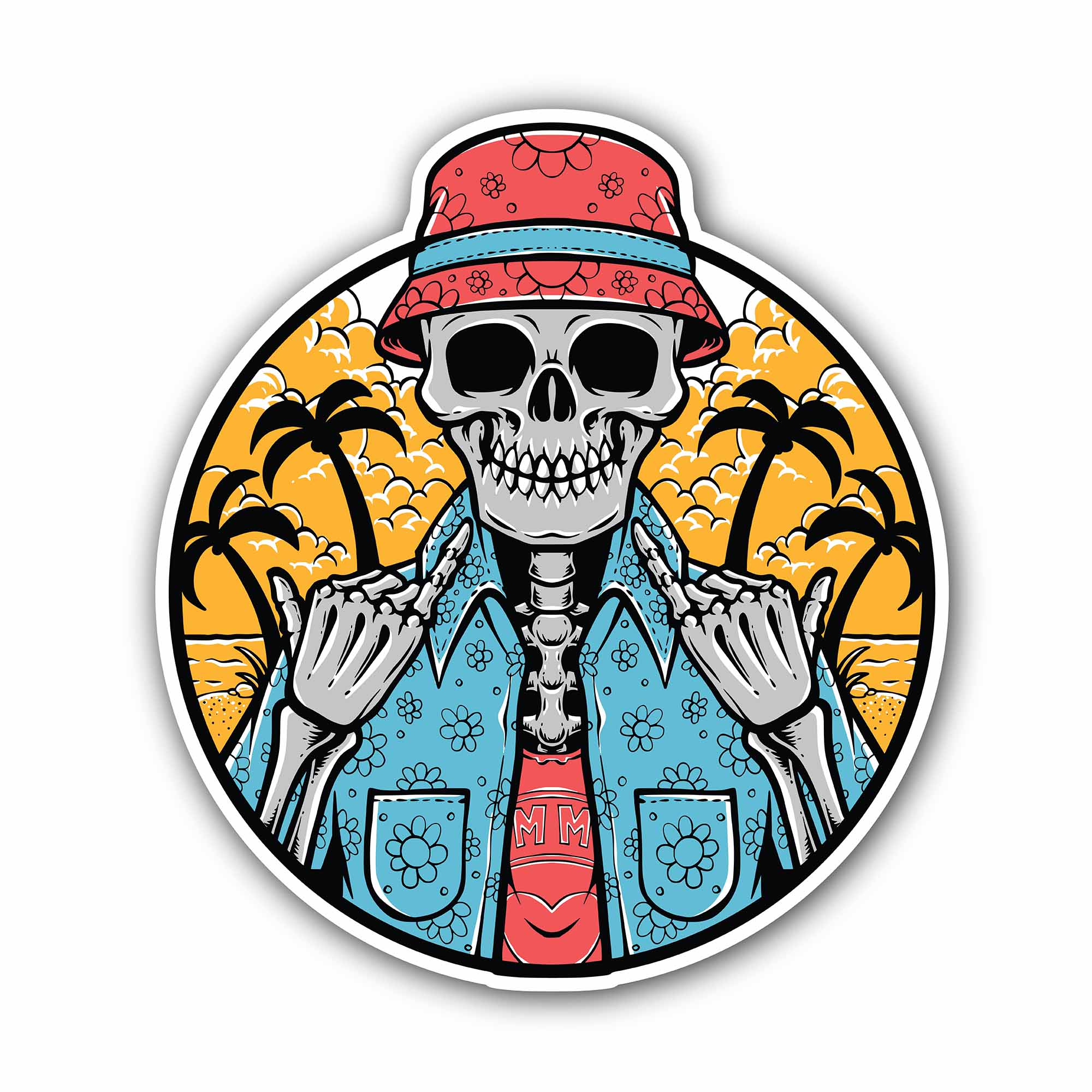 Handsome Skull Sticker, Waterproof Vinyl Decal Sticker Indoor Or Outdoor 2 (Pieces) 3" and 5"