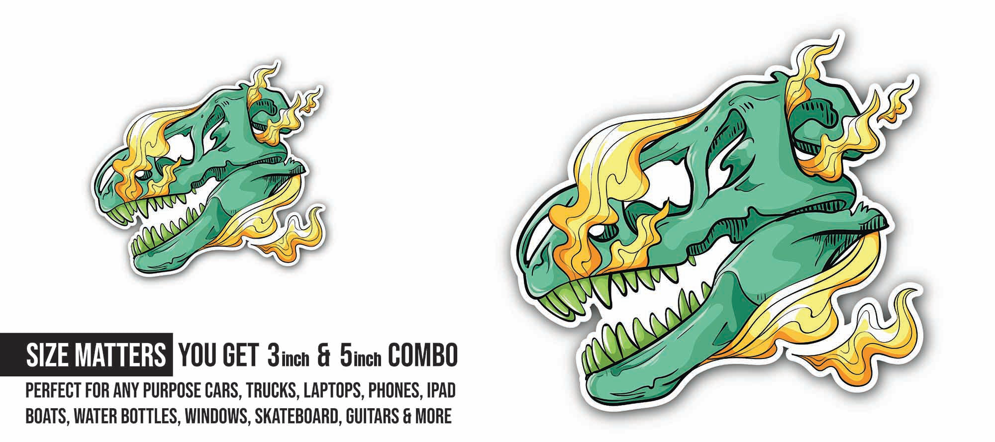 Dragon Skull Sticker, Waterproof Vinyl Decal Sticker Indoor Or Outdoor 2 (Pieces) 3" and 5"