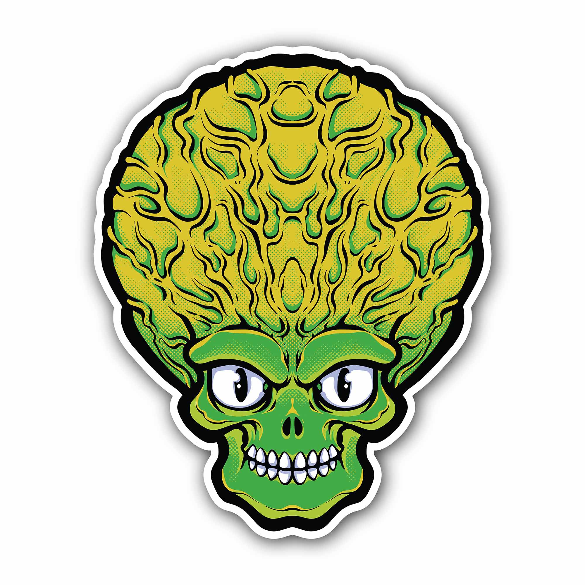 Big Brain Alien Sticker, Waterproof Vinyl Decal Sticker Indoor Or Outdoor 2 (Pieces) 3" and 5"