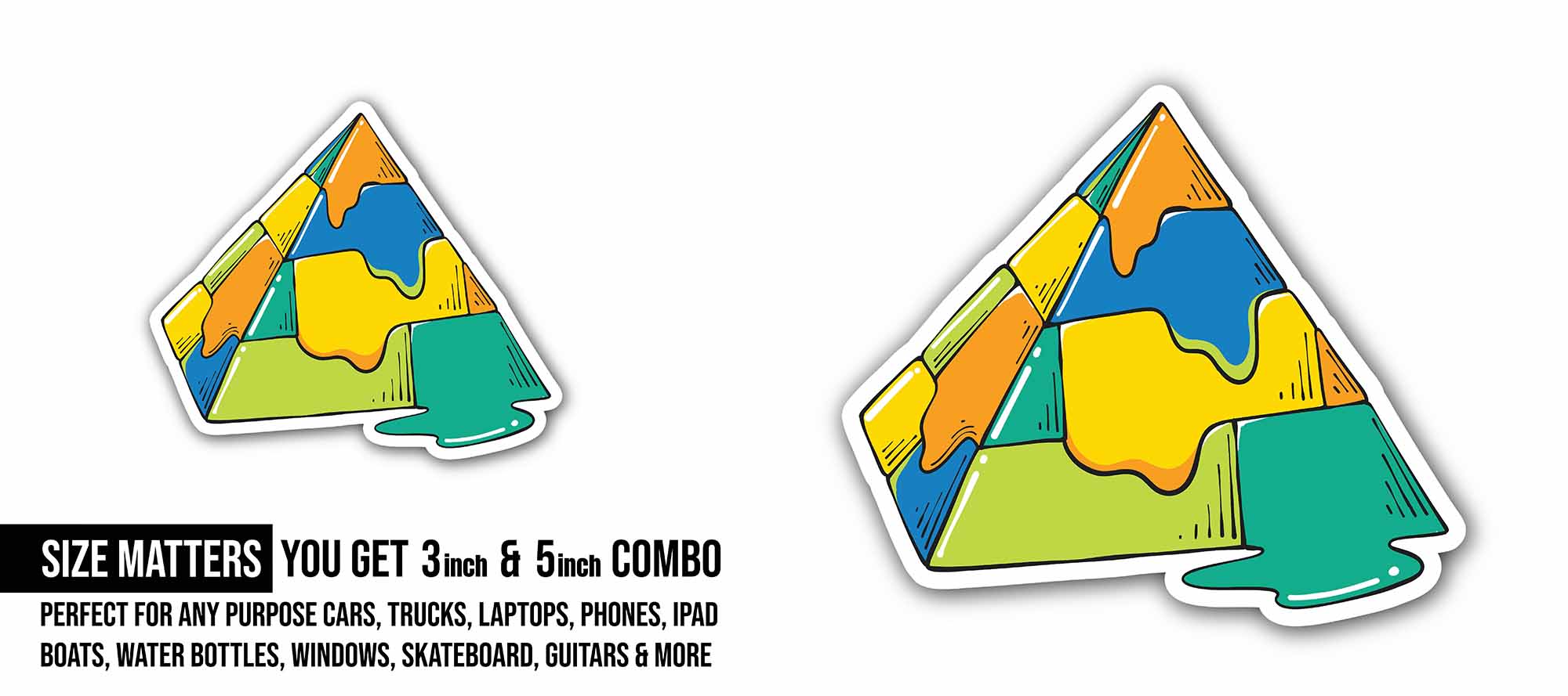 Trippy Pyramid Sticker, Waterproof Vinyl Decal Sticker Indoor Or Outdoor 2 (Pieces) 3" and 5"