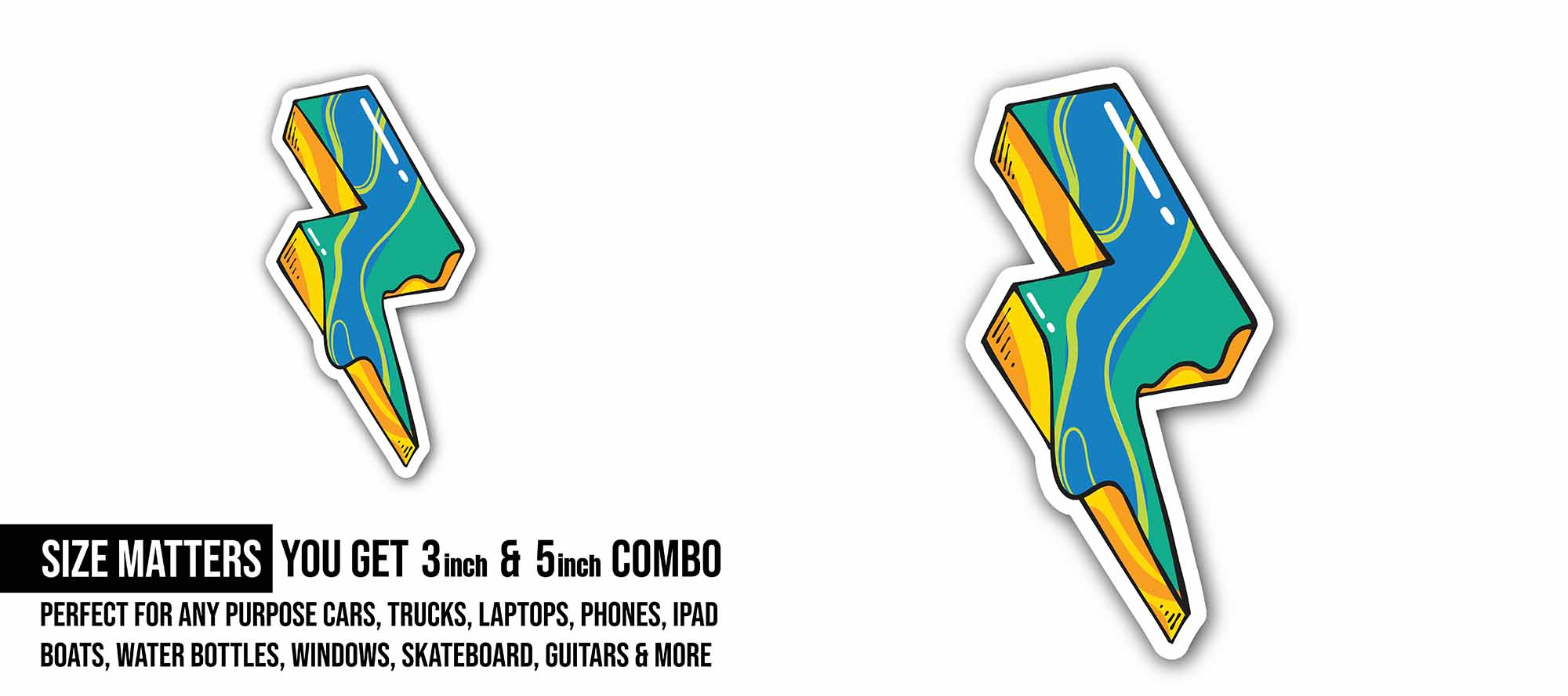Melted Thunder Sticker, Waterproof Vinyl Decal Sticker Indoor Or Outdoor 2 (Pieces) 3" and 5"
