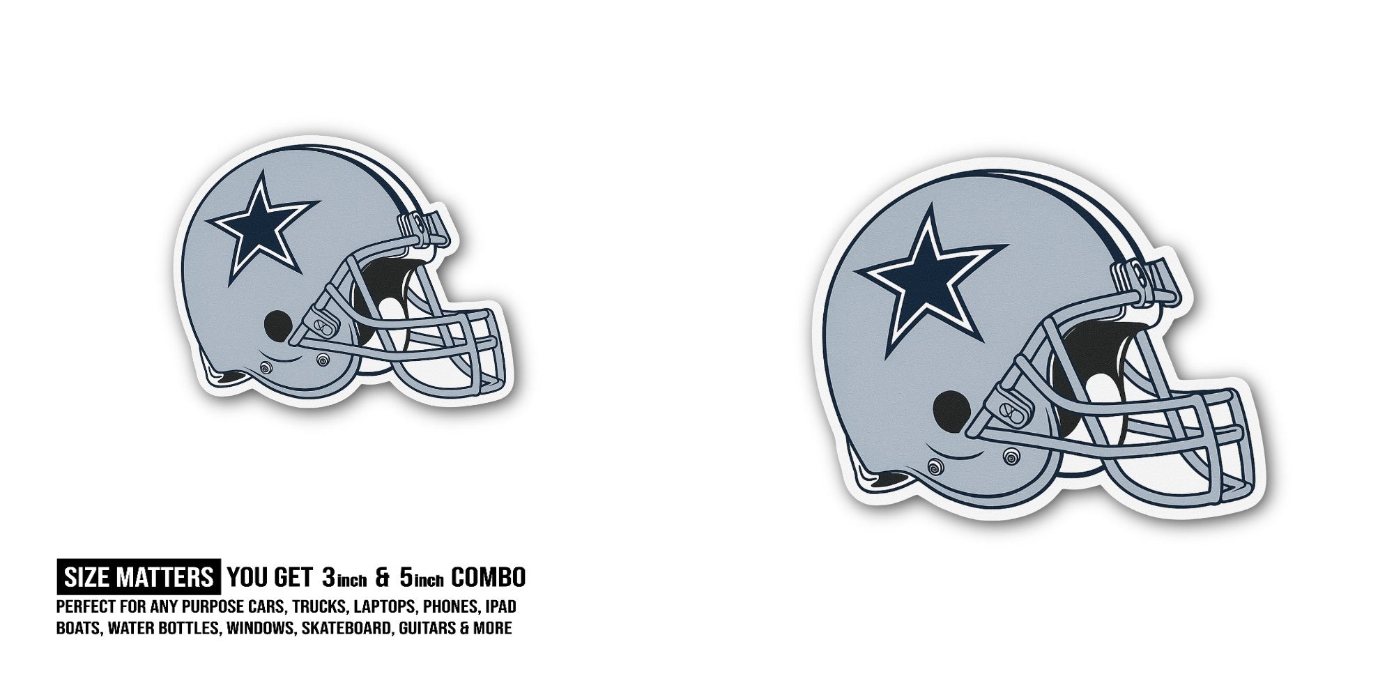 Star With Football Helmet Sticker, Waterproof Vinyl Decal Sticker Indoor Or Outdoor 2 (Pieces) 3" and 5"