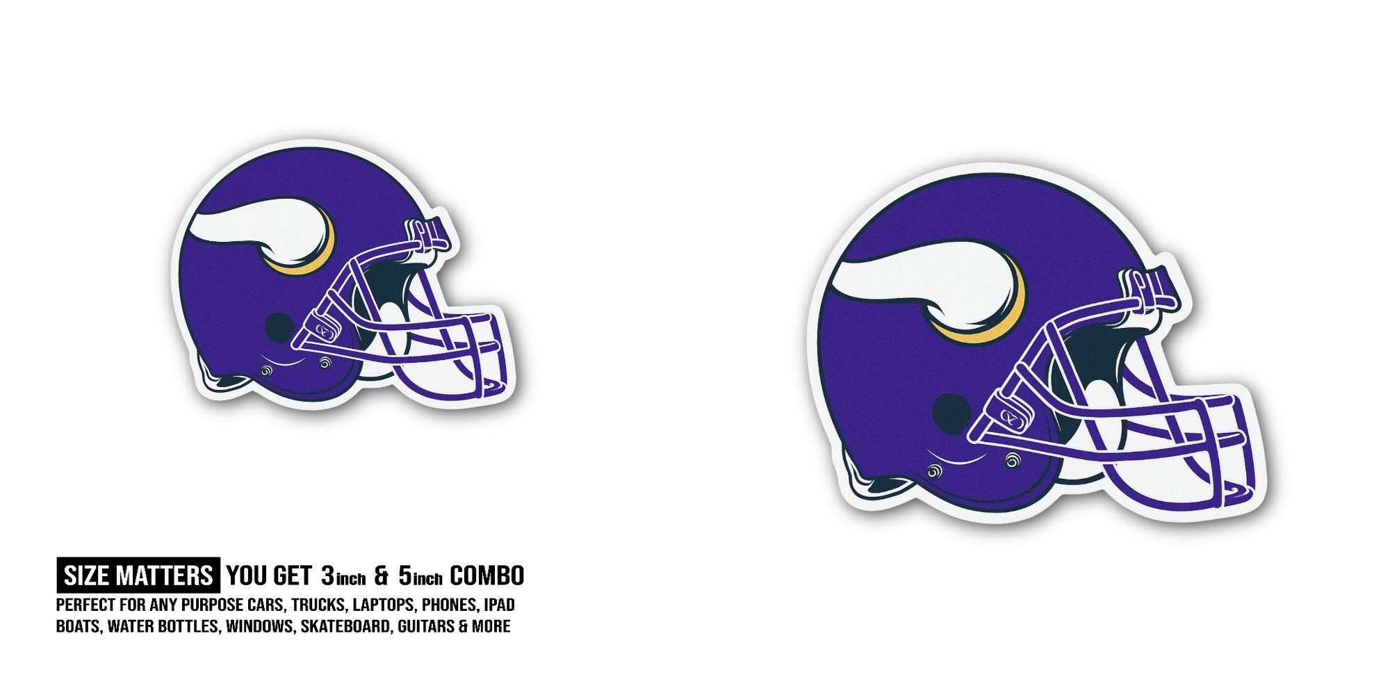 Purple & White Football Helmet Sticker, Waterproof Vinyl Decal Sticker Indoor Or Outdoor 2 (Pieces) 3" and 5"
