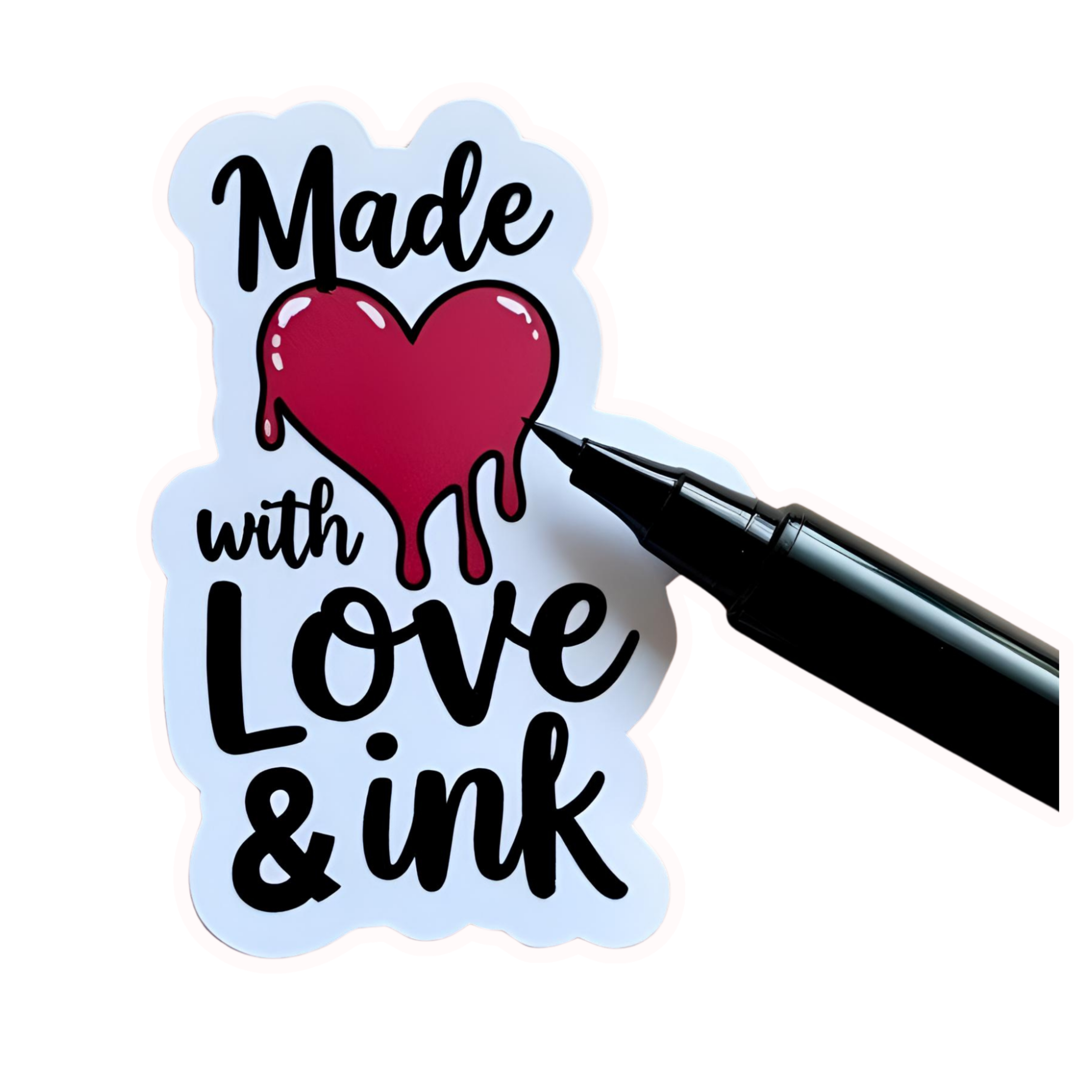 Made With Love & Ink - Aesthetic Vinyl Sticker – Waterproof Quote Decal Sticker for Laptop, Water Bo