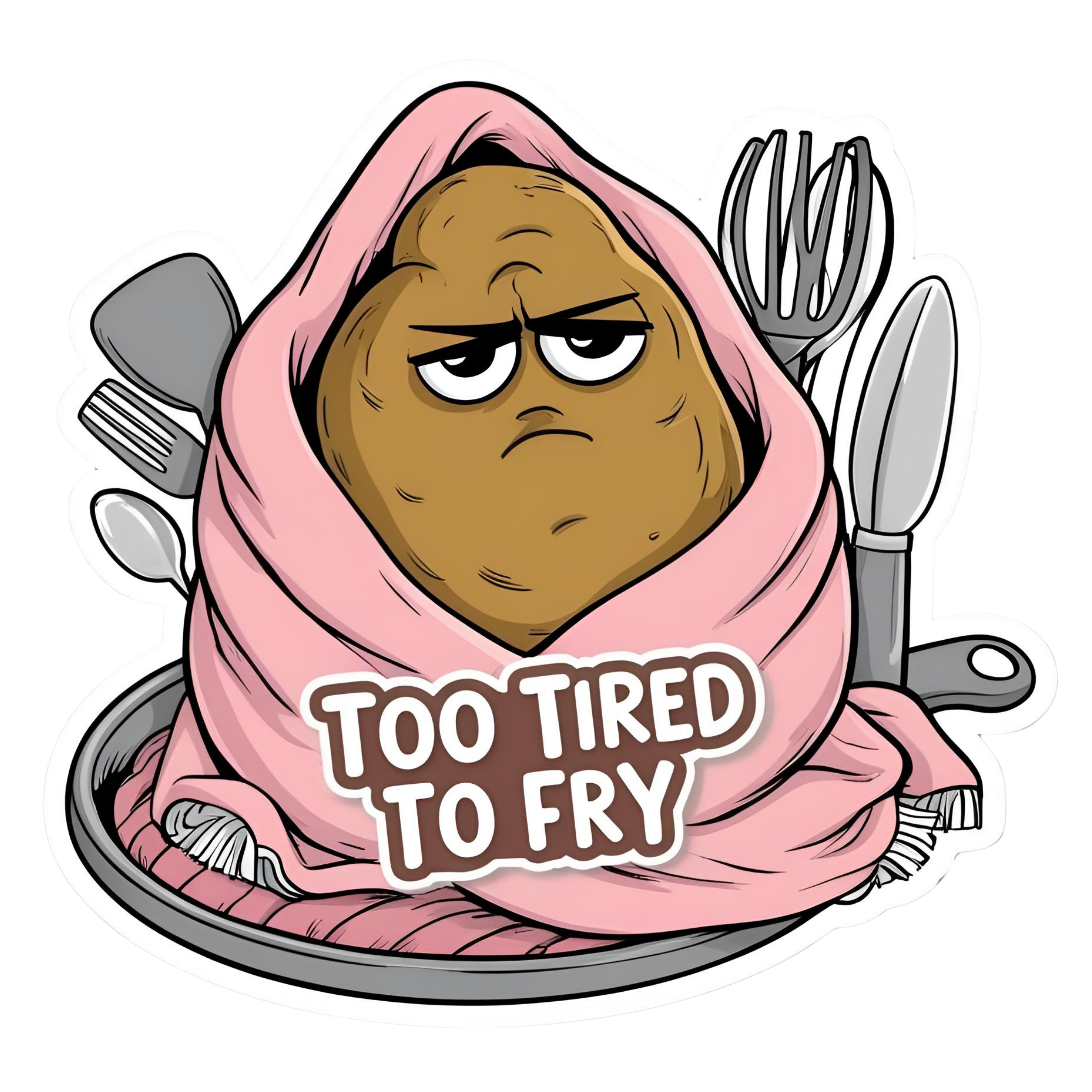 Too Tired To Fry - Aesthetic Vinyl Sticker – Waterproof Quote Decal Sticker for Laptop, Water Bottle
