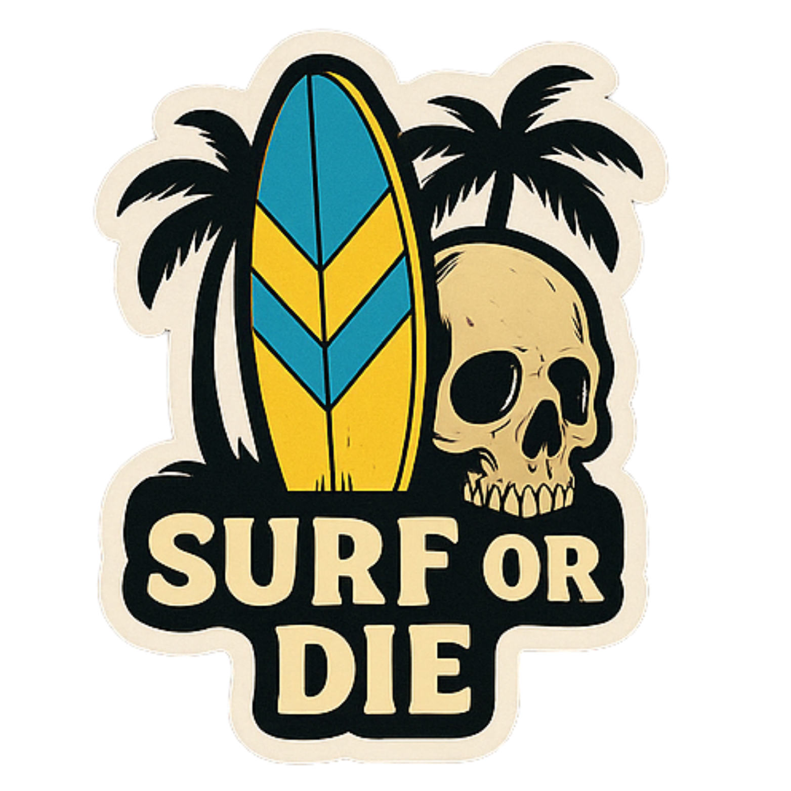 Surf Or Die - Aesthetic Vinyl Sticker – Waterproof Quote Decal Sticker for Laptop, Water Bottle, Car