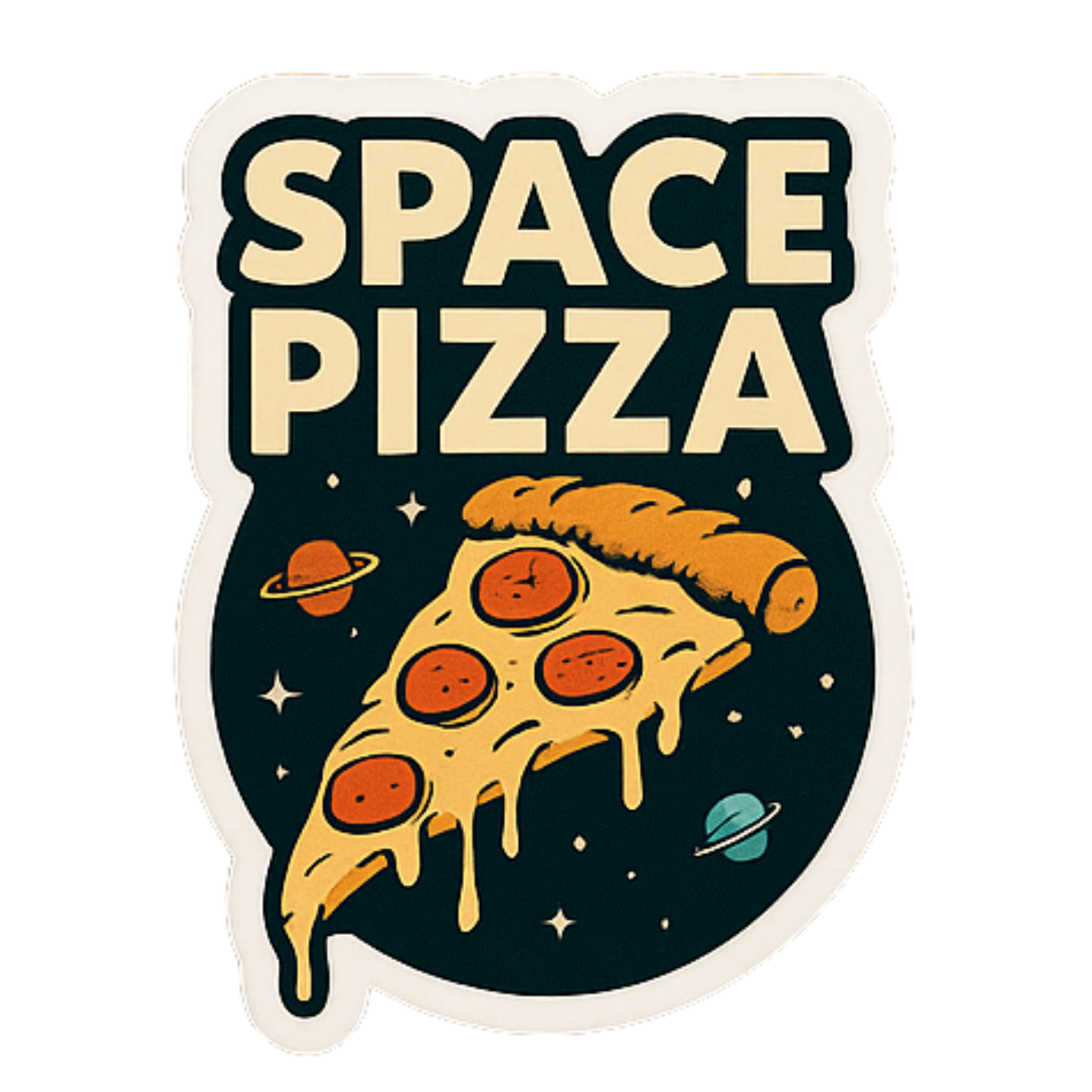 Space Pizza - Aesthetic Vinyl Sticker – Waterproof Quote Decal Sticker for Laptop, Water Bottle, Car