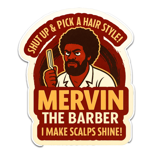 Mervin The Barber Sticker - Aesthetic Vinyl Sticker – Waterproof Quote Decal Sticker for Laptop, Wat