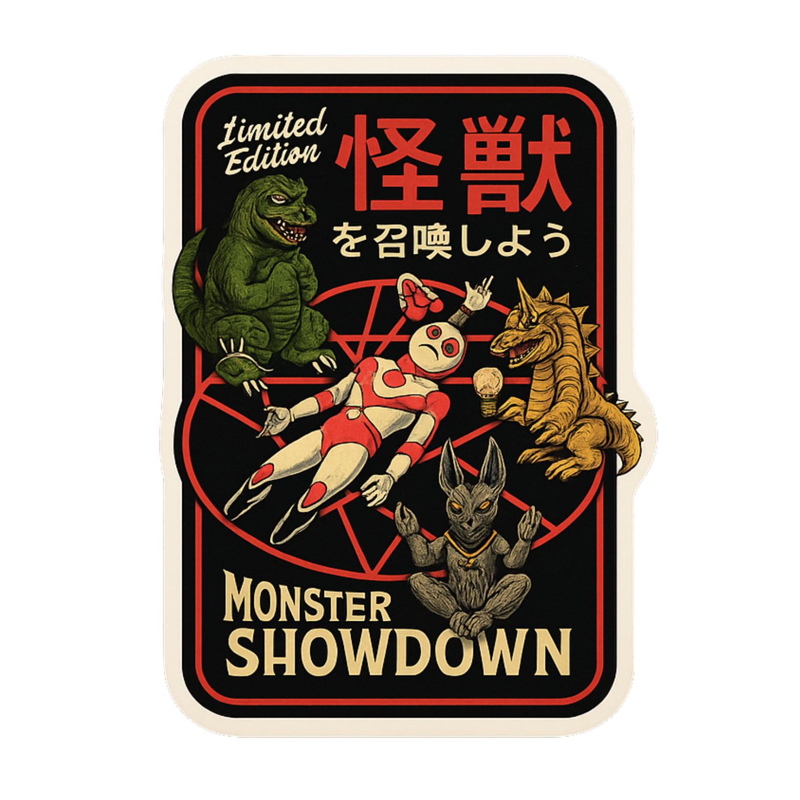 Monster Showdown - Aesthetic Vinyl Sticker – Waterproof Quote Decal Sticker for Laptop, Water Bottle