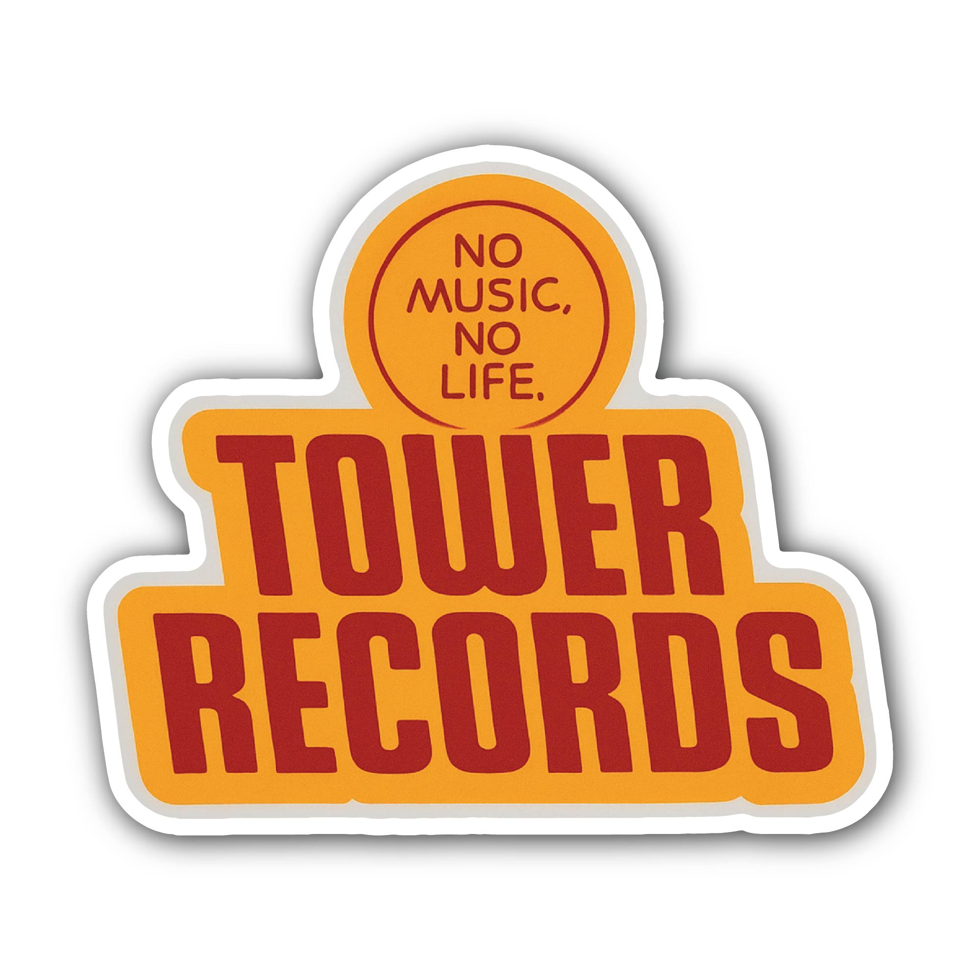 NO Music, NO Life. Tower Records Sticker, Waterproof Vinyl Decal Sticker Indoor Or Outdoor 2 (Pieces) 3" and 5"