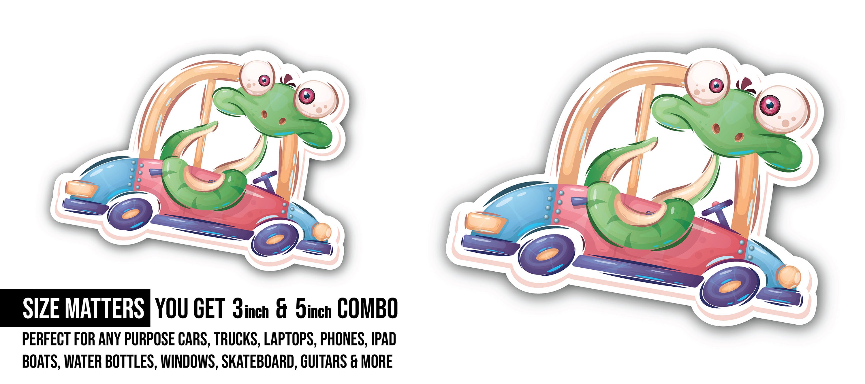 Crazy Snake Drive Taxi Sticker, Waterproof Vinyl Decal Sticker Indoor Or Outdoor 2 (Pieces) 3" and 5"