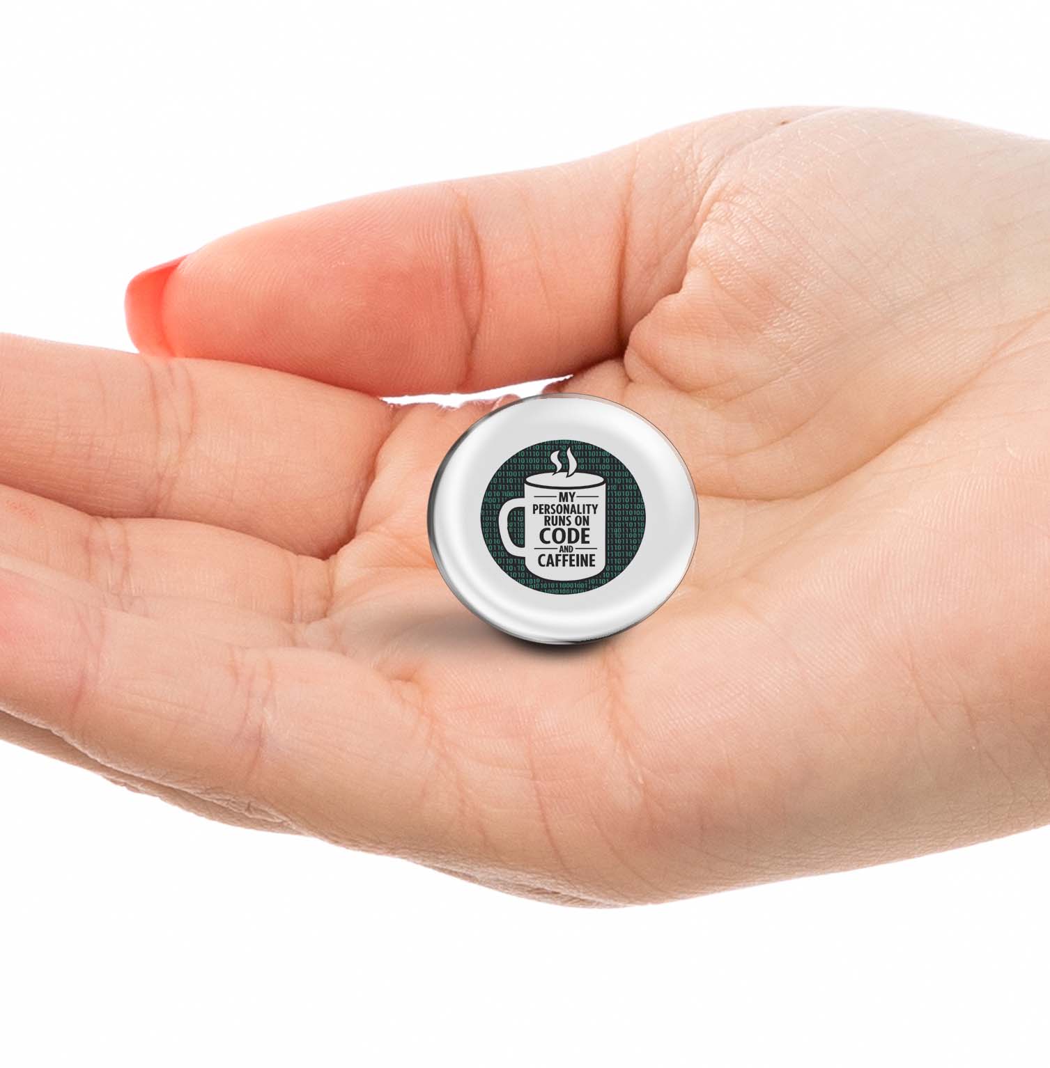 My Personality Runs on Code and Caffeine Limited Edition Lapel Pin Exclusive Metal Brooch Badge Accessories For Backpack, Clothes, Hats | Cute Gifts and Collectibles