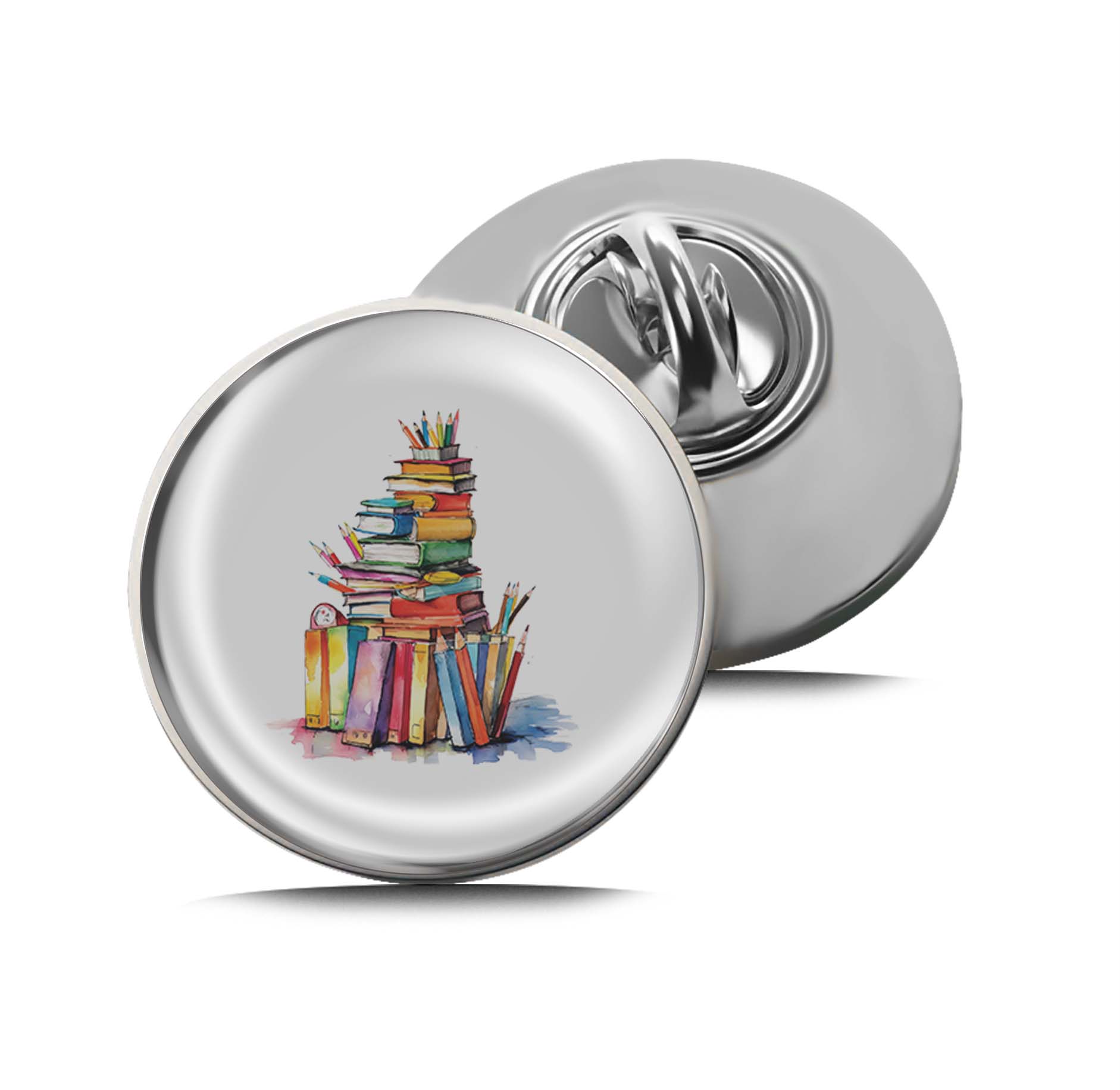 Stack of colorful pencils and books Limited Edition Lapel Pin Exclusive Metal Brooch Badge Accessories For Backpack, Clothes, Hats | Cute Gifts and Collectibles