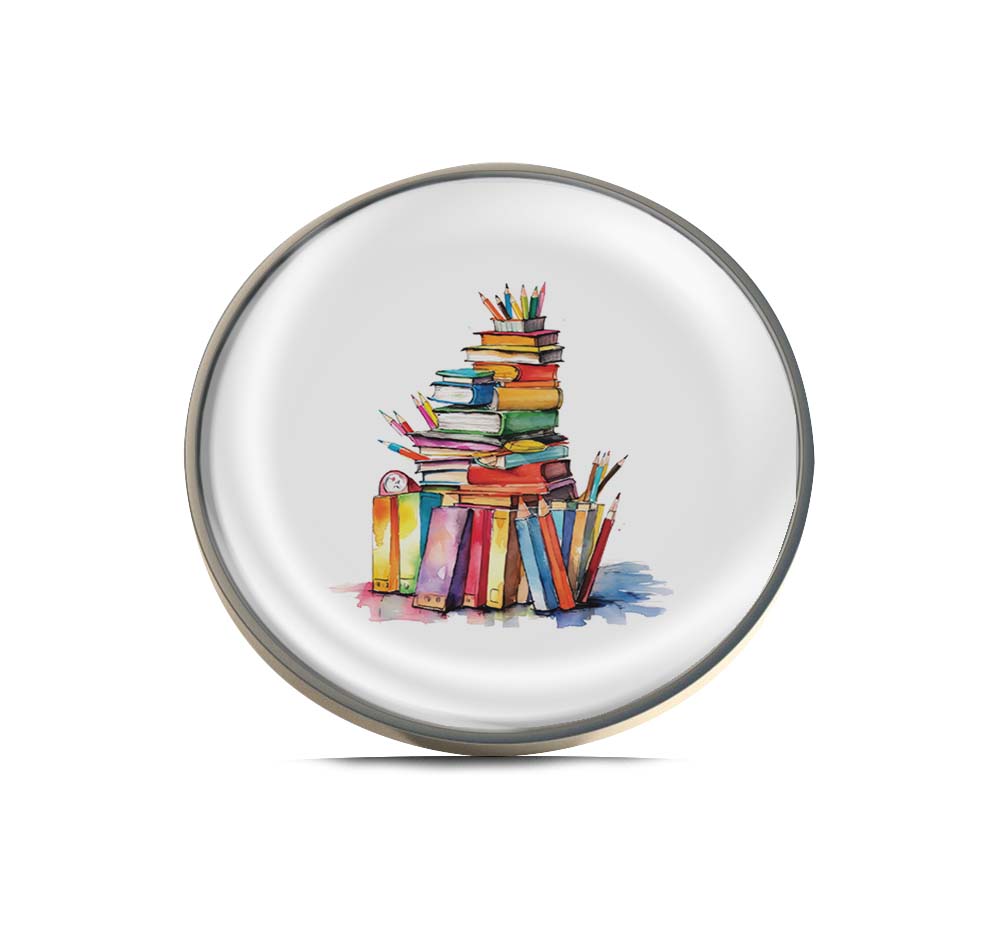 Stack of colorful pencils and books Limited Edition Lapel Pin Exclusive Metal Brooch Badge Accessories For Backpack, Clothes, Hats | Cute Gifts and Collectibles