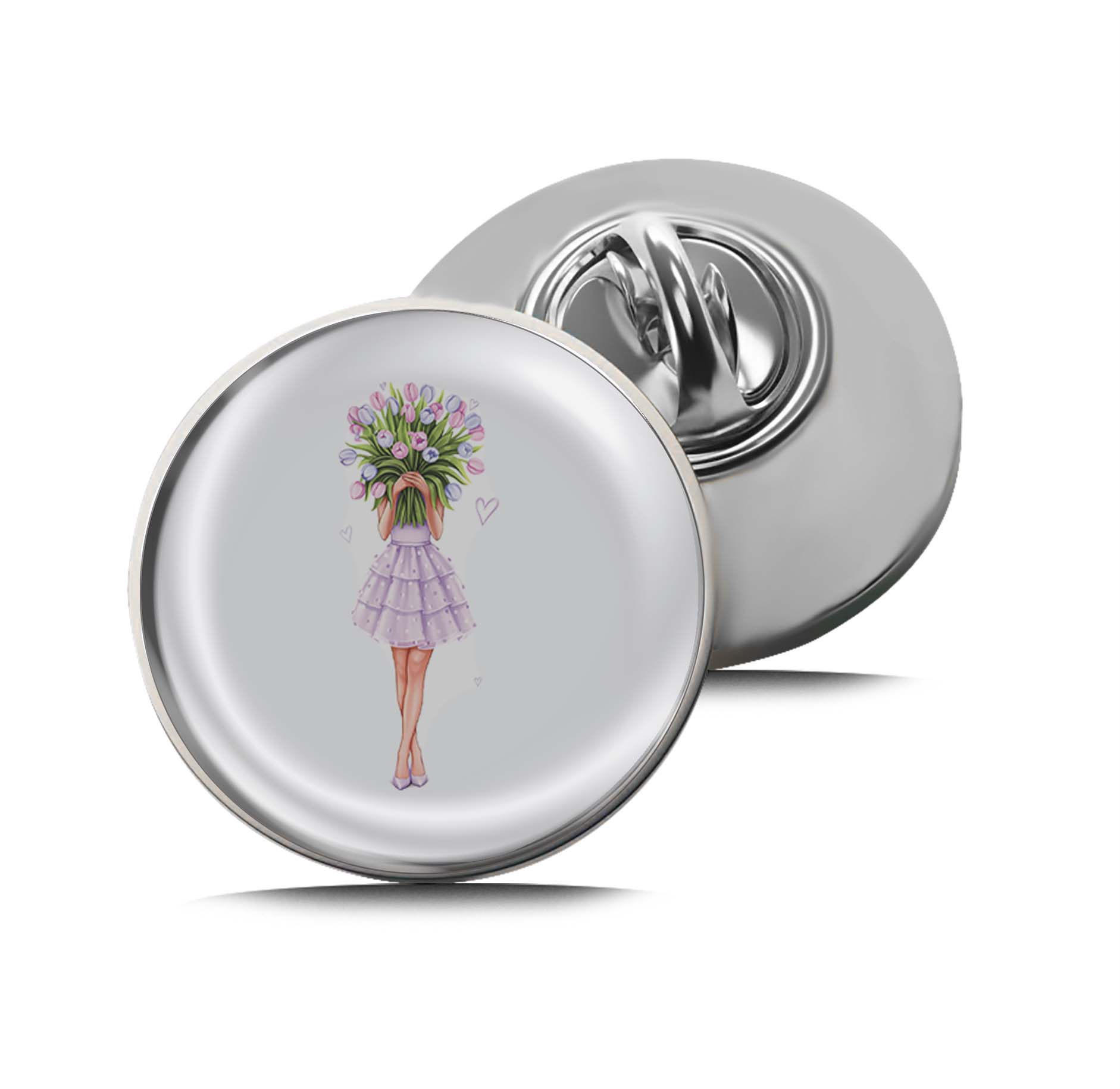 Spring Girl with Tulips Limited Edition Lapel Pin Exclusive Metal Brooch Badge Accessories For Backpack, Clothes, Hats | Cute Gifts and Collectibles