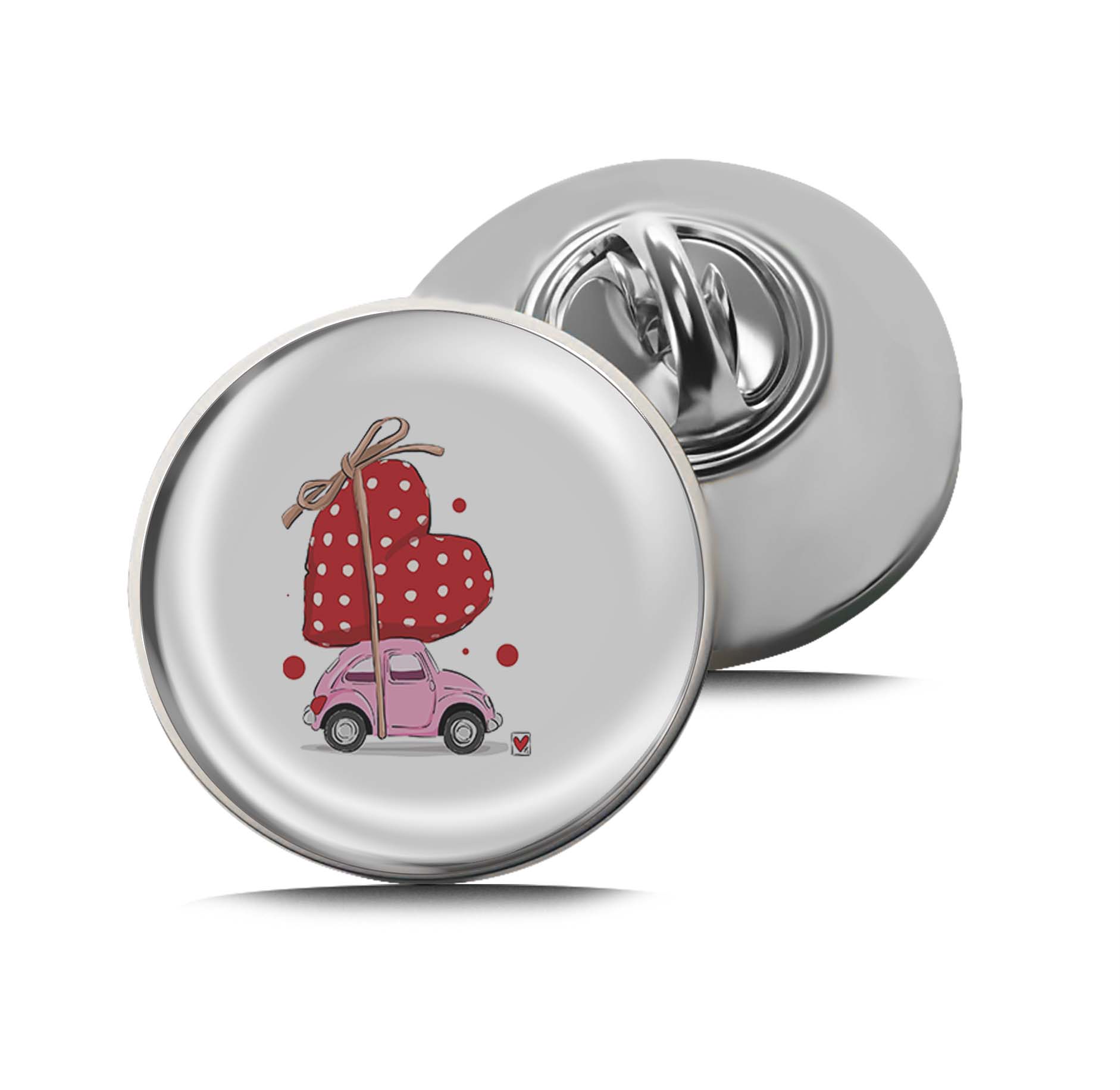 Car with red heart Limited Edition Lapel Pin Exclusive Metal Brooch Badge Accessories For Backpack, Clothes, Hats | Cute Gifts and Collectibles