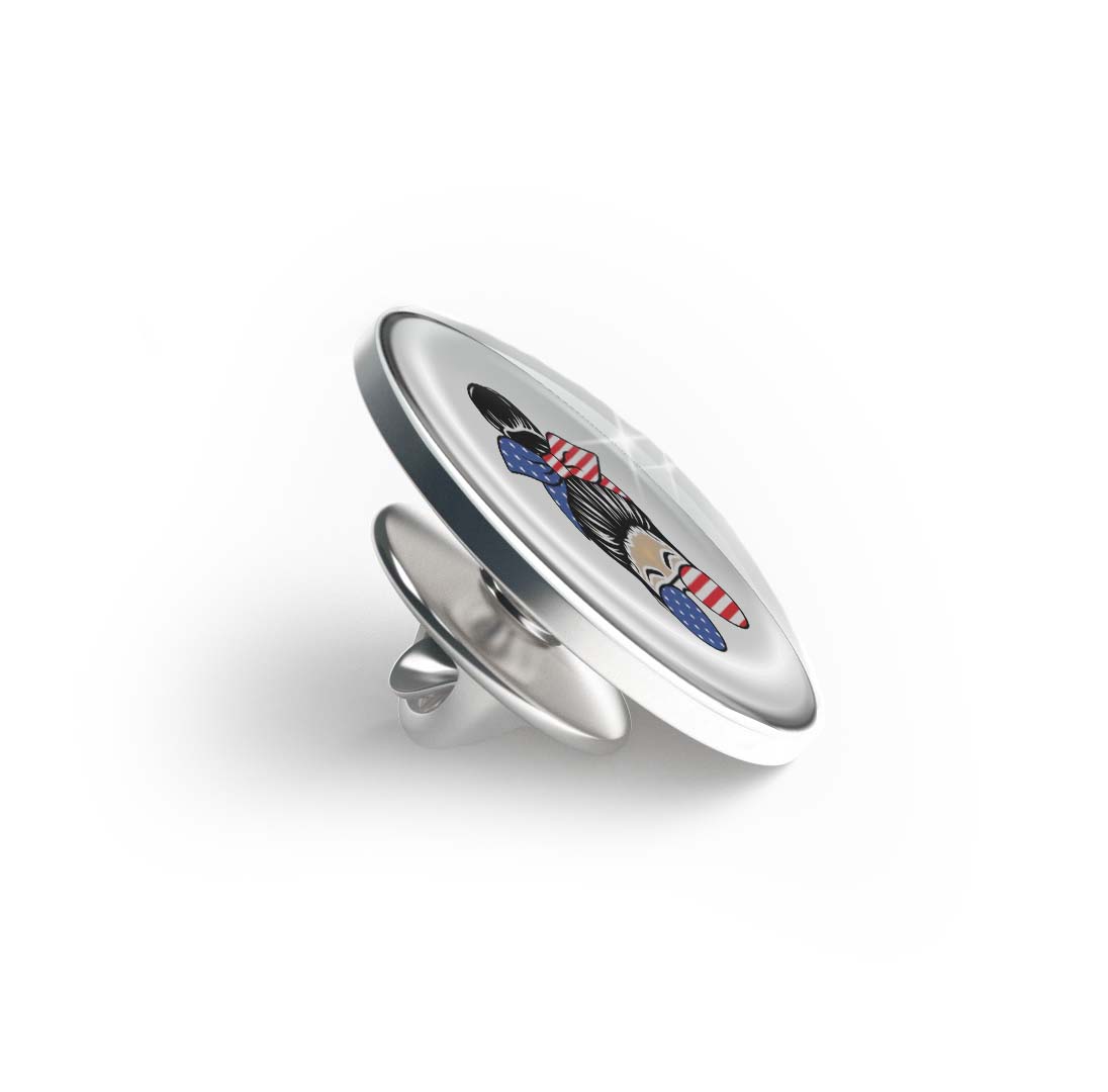 Stylish Messy Bun Design for Women with USA Flag Limited Edition Lapel Pin Exclusive Metal Brooch Badge Accessories For Backpack, Clothes, Hats | Cute Gifts and Collectibles