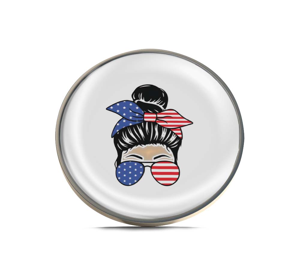 Stylish Messy Bun Design for Women with USA Flag Limited Edition Lapel Pin Exclusive Metal Brooch Badge Accessories For Backpack, Clothes, Hats | Cute Gifts and Collectibles