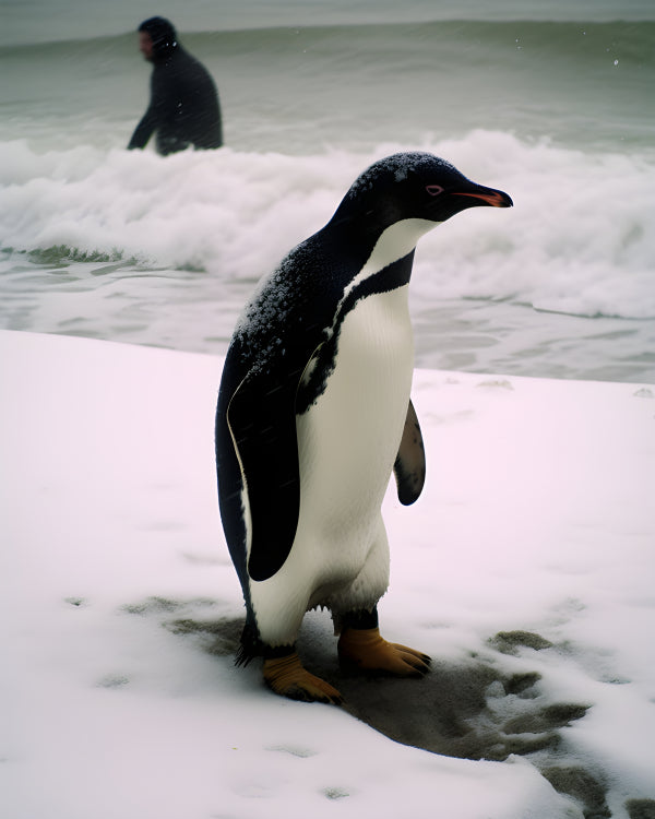 Vinyl Decal, Gentoo Penguin on Snowy Beach in the Falkland Islands (5" x 7")