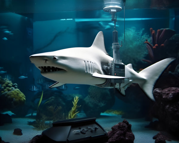 Vinyl Decal Realistic Remote Control Robot Shark Toy for Aquarium & Pool, White, Lifelike Swimming A