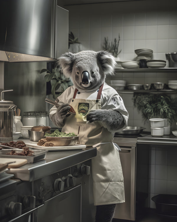 Vinyl Decal, Funny Koala Chef Animal Kitchen Wall Art Print Artwork for Animal Lovers Ready to Frame