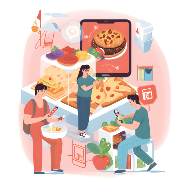 Vinyl Decal, Modern Food Court Illustration Wall Art Poster Social Gathering & Culinary Scene Artwor
