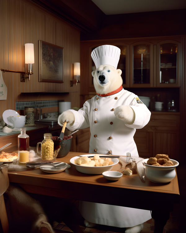 Vinyl Decal, Charming Polar Bear Chef Kitchen Wall Art Print - Whimsical Culinary Decor Poster, 5 x 