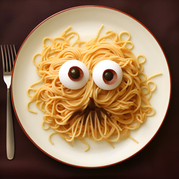 Vinyl Decal, Whimsical Spaghetti Monster Eye Food Art Print Modern Abstract Culinary Wall Poster, 5 