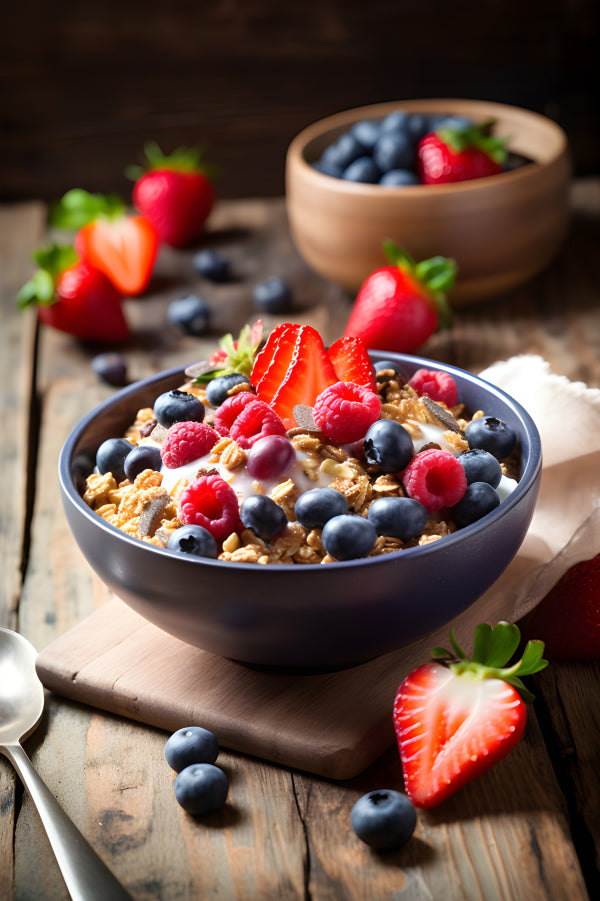 Vinyl Decal, Vibrant Berries and Oatmeal Kitchen Decor Wall Art Print Healthy Breakfast Food Poster,