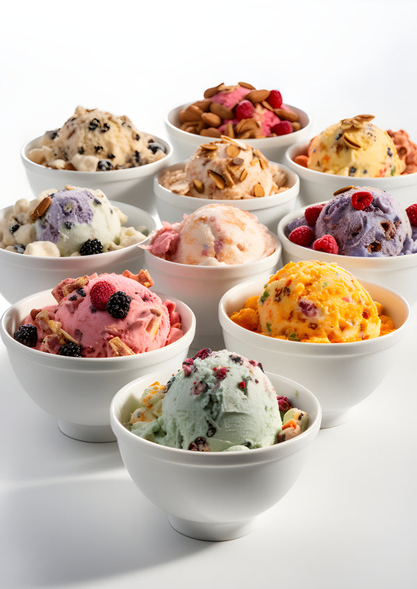 Vinyl Decal, Vibrant Assorted Ice Cream Bowls Wall Art Print Colorful Dessert Kitchen Decor Poster