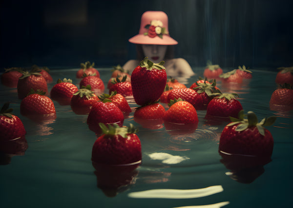 Vinyl Decal, Strawberry Water Scene Wall Art Print Modern Home Accent Poster