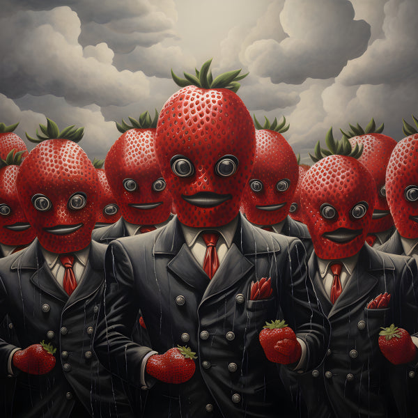 Vinyl Decal, Surreal Strawberry Head Gentlemen in Suits Wall Art Poster Print