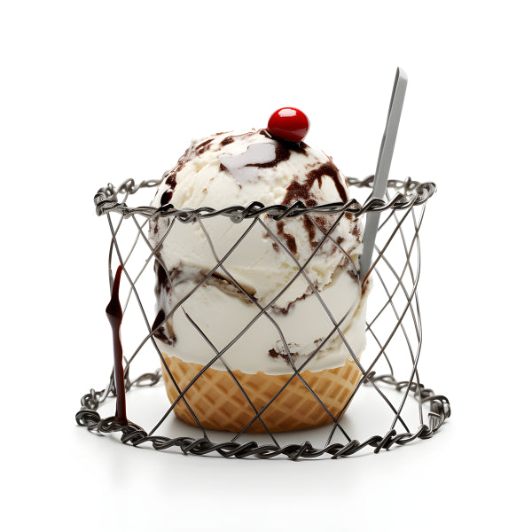 Vinyl Decal, Vanilla Ice Cream Scoop Waffle Cone Chocolate Drizzle Cherry Dessert Wall Art Poster Pr