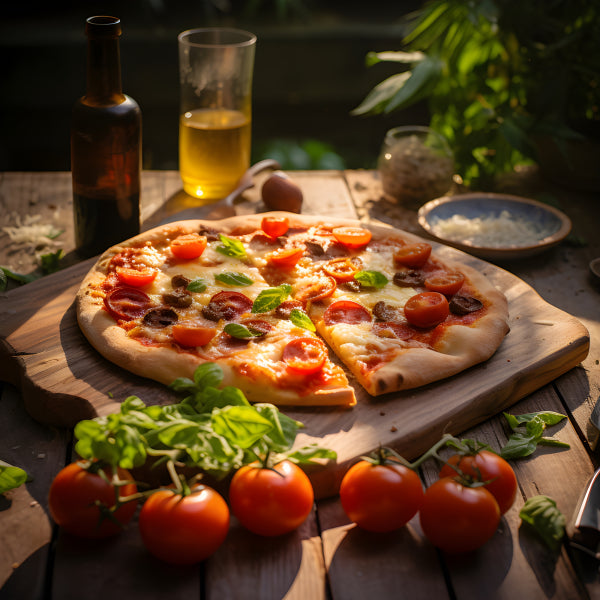 Vinyl Decal, Delicious Margherita Style Pizza Wooden Table Photo Art