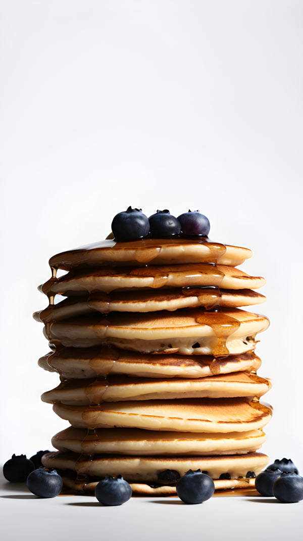Vinyl Decal, Stacked Golden Pancakes with Blueberries Maple Syrup Food Kitchen Wall Art Poster Print