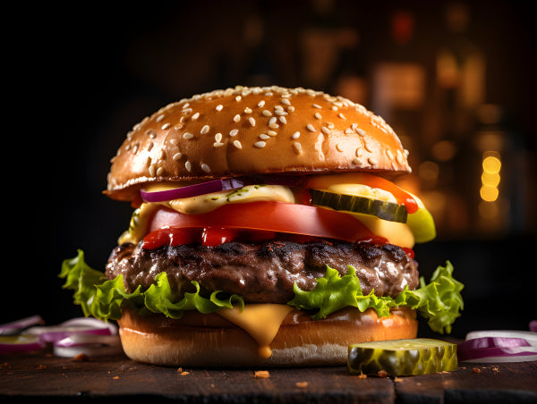Vinyl Decal, Classic Gourmet Cheeseburger Wall Art Poster Print, Delicious Fast Food Kitchen Decor