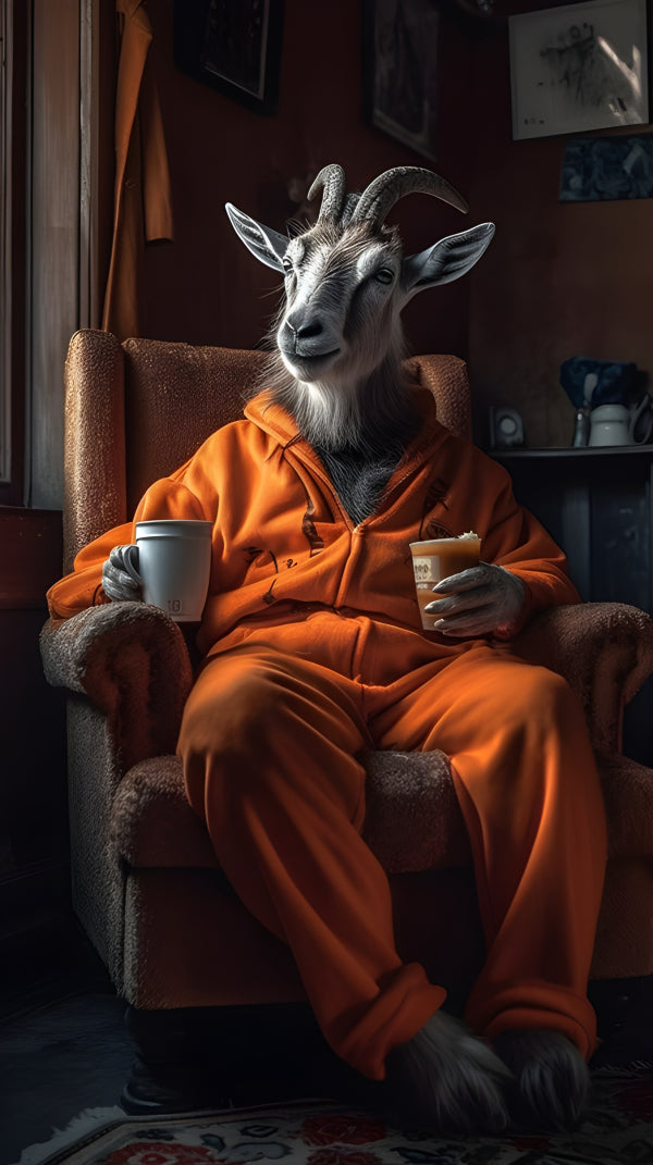 Vinyl Decal, Hoodie-Wearing Goat Art Featuring a Playful Goat Dressed in a Stylish Hoodie, Creating 