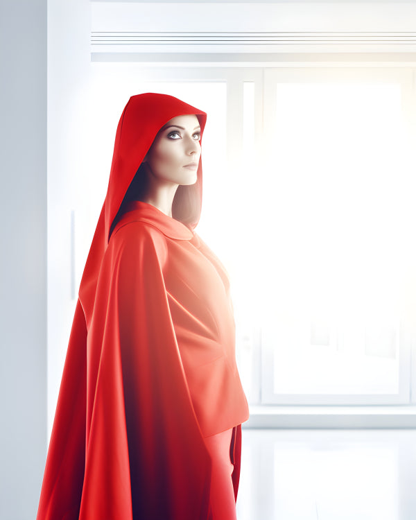 Vinyl Decal, Striking Woman in Red Hooded Cape Wall Art Poster Print, 5 x 7 or 8 x 10 Inch Unframed 
