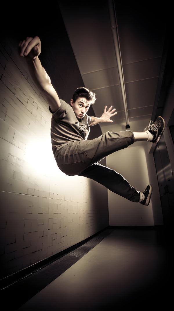 Vinyl Decal, Dynamic Action Sports Parkour Athlete Jumping Wall Art Poster Print, 5 x 7 or 8 x 10 In