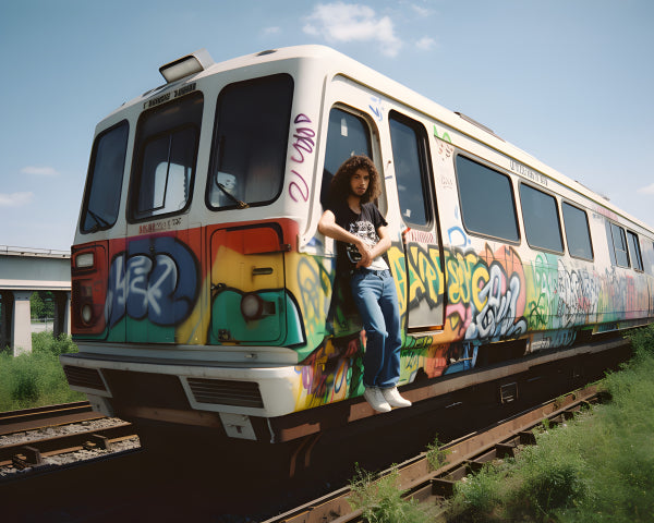 Vinyl Decal, Urban Graffiti Train Wall Art Poster, Colorful Street Art Transportation Print Modern D