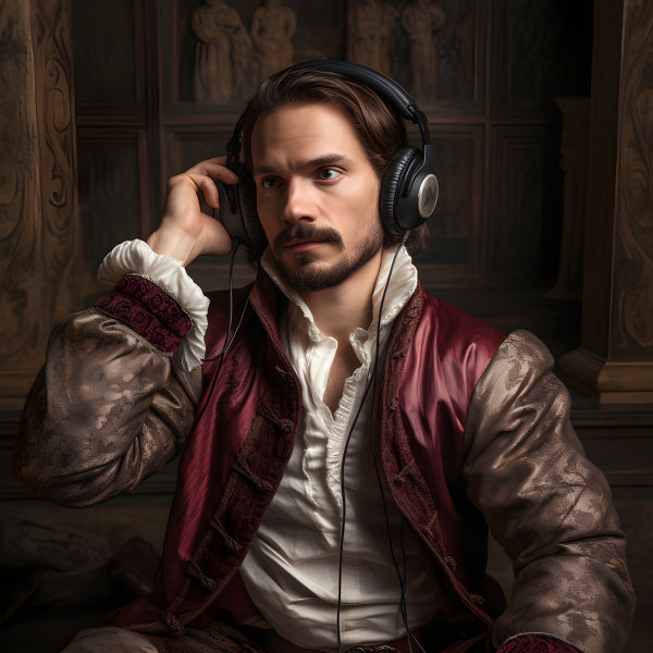 Vinyl Decal, Renaissance Man with Headphones Wall Art Poster Print, 5 x 7 or 8 x 10 Inch Unframed Po