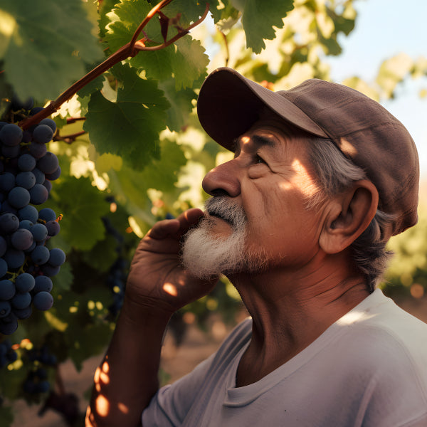 Vinyl Decal, Elderly Man Looking at Grapes Agriculture Farmhouse Decor, 5 x 7 or 8 x 10 Inch Unframe