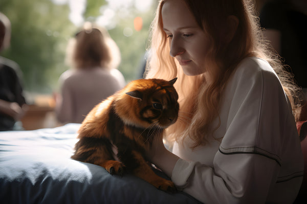 Vinyl Decal, Woman Petting Orange Tabby Cat Wall Art Poster Print, 5 x 7 or 8 x 10 Inch Unframed Pos
