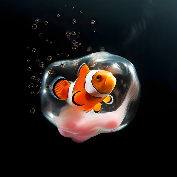 Vinyl Decal, Vibrant Clownfish in Bubble Wall Art Print, 5 x 7 or 8 x 10 Inch Unframed Poster for Ho