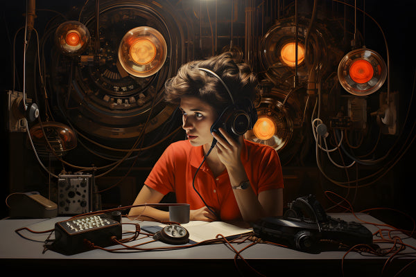 Vinyl Decal, Vintage Communication Operator Woman Wall Art Poster Print, Retro Style, Dramatic Light